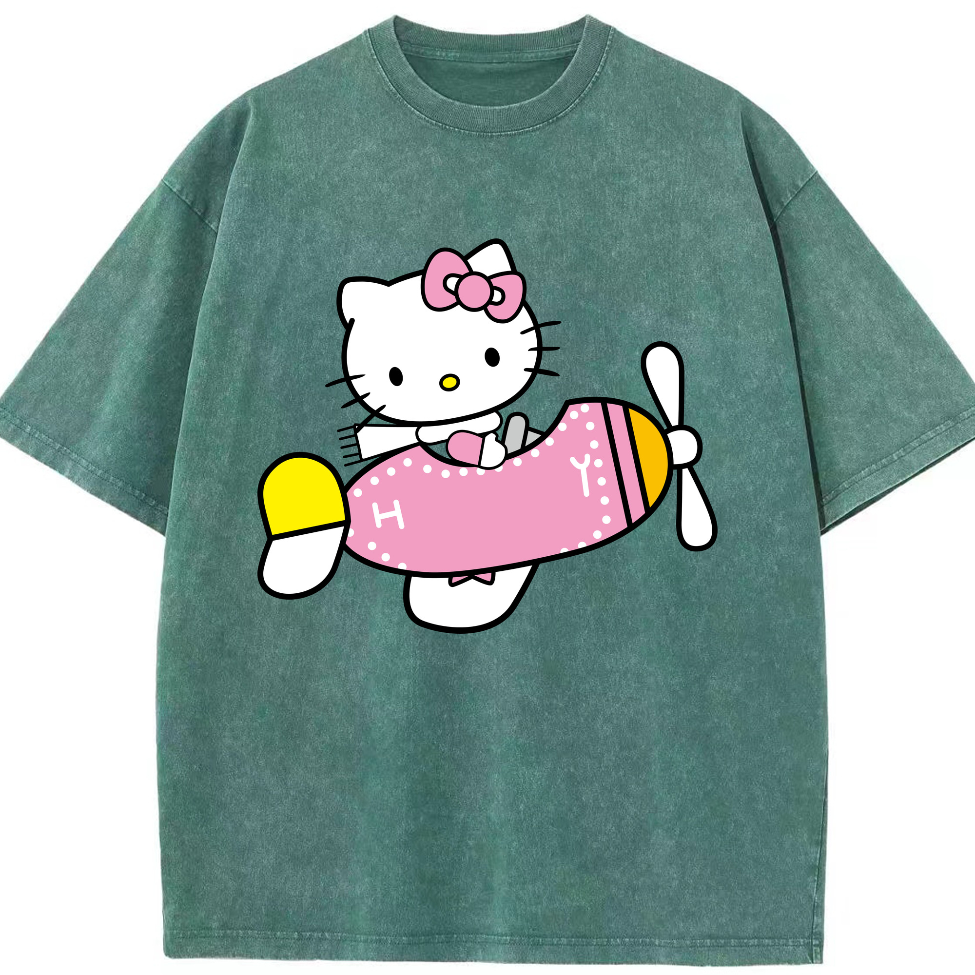 （画像用） Hello Kitty ハローキティ 綿100% ヴィンテージ風 半袖Tシャツ（フロントプリント）